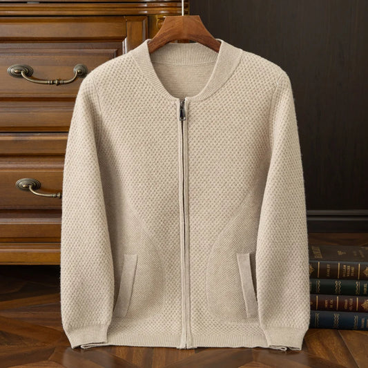 Herren-Strickjacke mit Baseball-Kragen, 100 % reine Wolle, Herren 2024, Herbst und Winter, verdickter lässiger Strickpullover, Jacke, Outdoor-Blazer