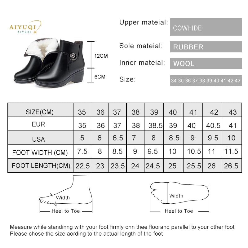 Größen- & Materialübersicht: AIYUQI Stiefeletten, Cowhide, Wolle, Gummisohle