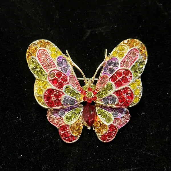 Brosche Katze Schmetterling Kristall Strass Barock Palast Tier Emaille Unisex