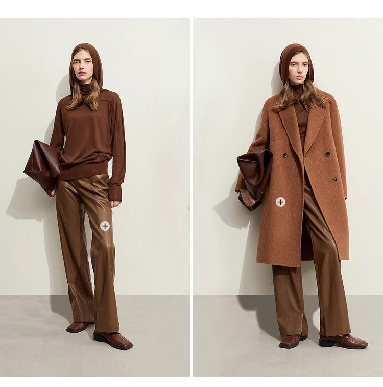 Damen-Kapuzenpullover Wolle Slim Stehkragen-Splicing Büro Herbst-Winter