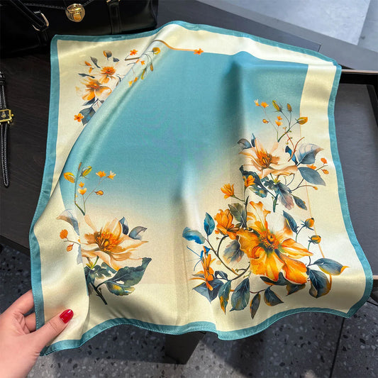 Damen Seidenschal 53cm Pferdprint quadratisch Haarband Halstuch Büro Hijab
