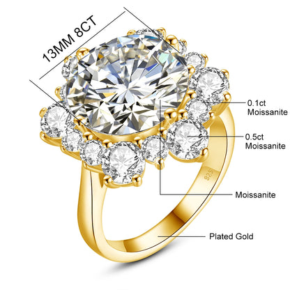 Damen-Ring Moissanit 8ct Rundschliff 13mm Zertifiziert für Verlobung oder Hochzeit