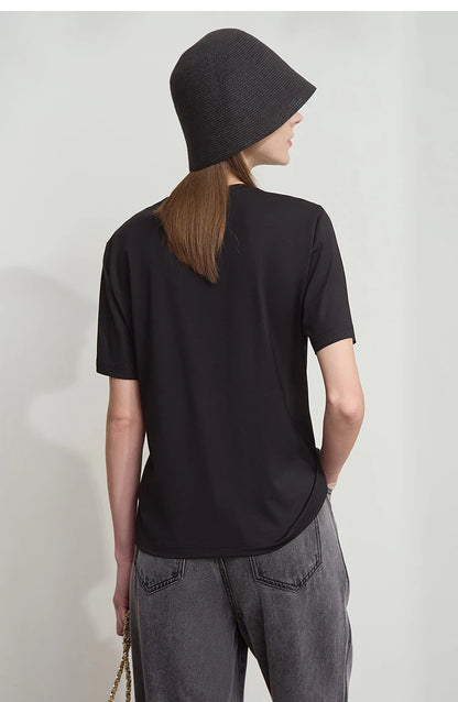 Damen Sommer T-Shirt mit Rundhals und Kordelzug in lässiger Form