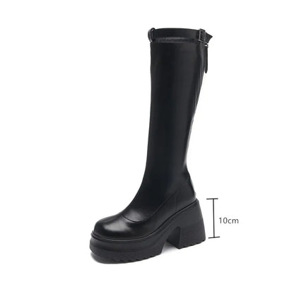 Damen Reiterstiefel im Römischen Stil mit 10 cm hoher Ferse