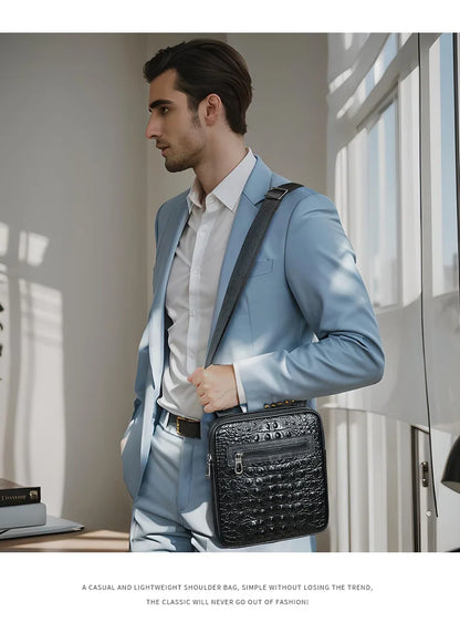 Herren-Umhängetasche aus Leder mit Kroko-Print, Große Crossbody-Tasche fürs Business