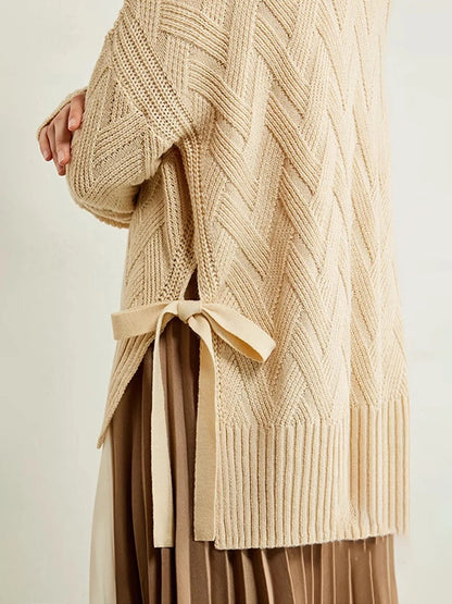 Damen-Rollkragenpullover locker Schnürung Herbst-Winter