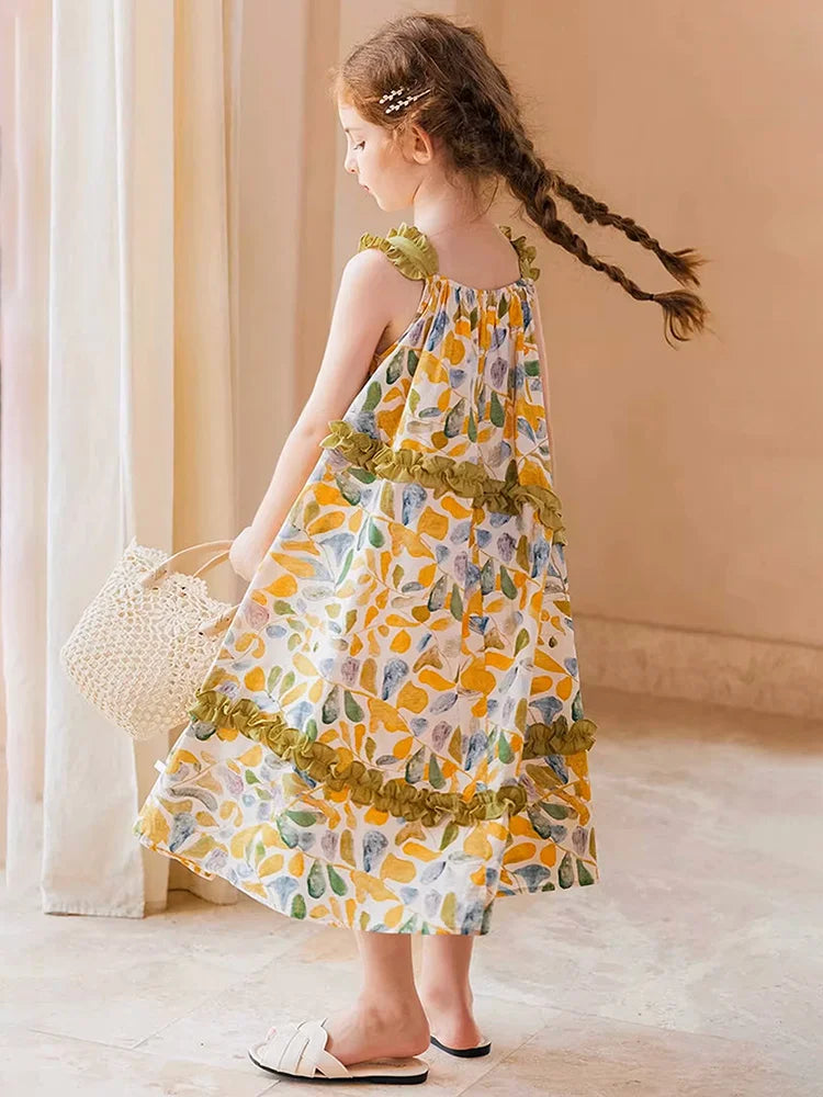 Ärmelloses Sommerkleid für Mädchen im chinesischen Stil aus 100% Baumwolle mit kleinem Blumenmuster – Cheongsam für Kinder von 3 bis 14 Jahren