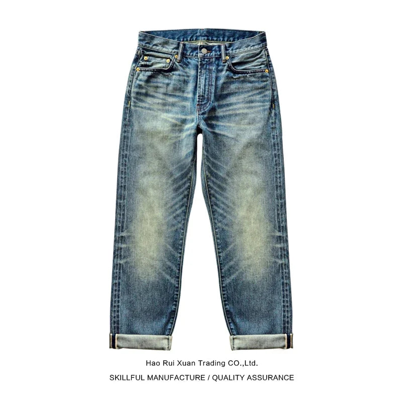 Herren Jeans im Used-Look mit Schnurrbart-Effekt aus Selvedge-Denim