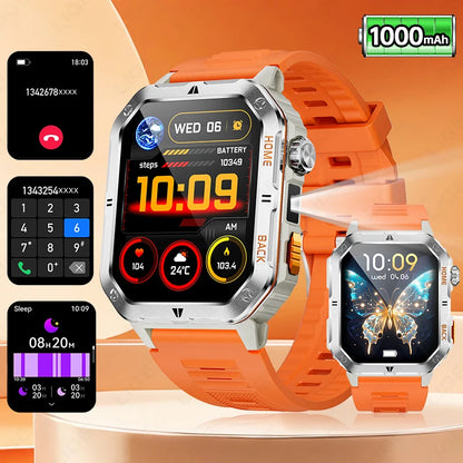 LIGE 2025 Neue Männer Smart Uhr 1000 mAh Batterie Outdoor Taschenlampe Fitness 100 + Sport 3ATM Wasserdicht BT Anruf 2,01 "Smartwatch