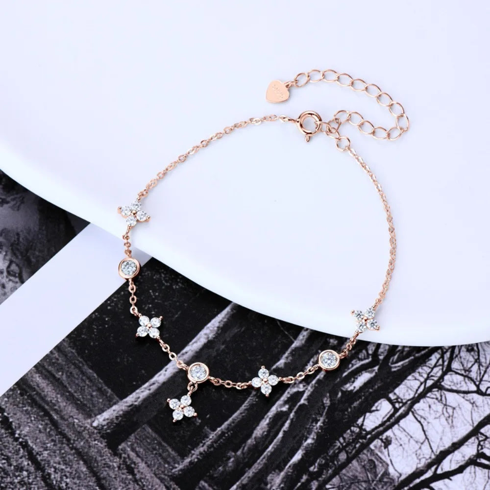 Damen-Armband Kleeblatt mit Moissanit verstellbar