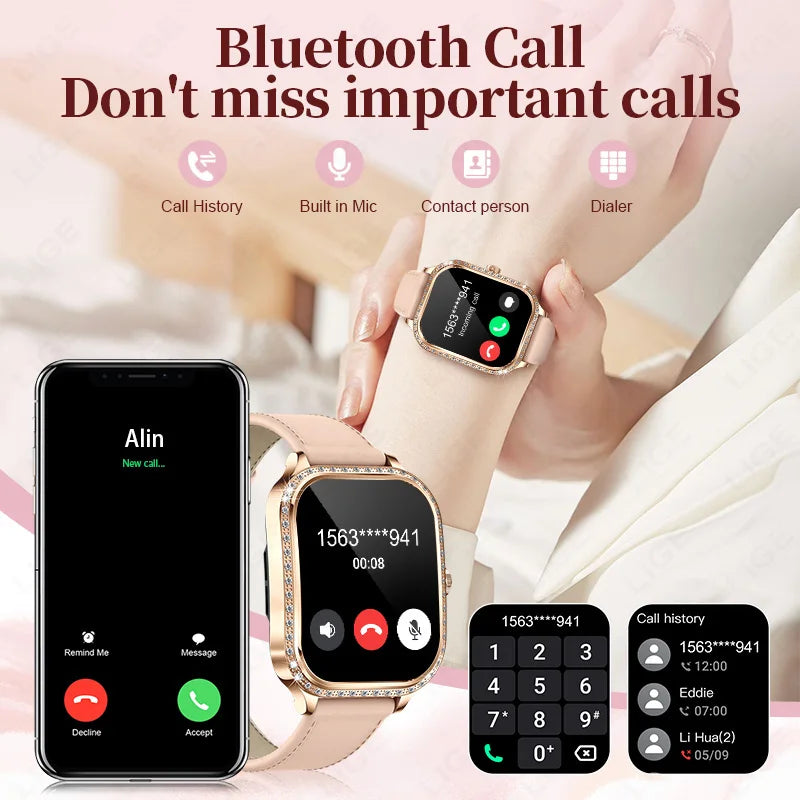 LIGE Smart Uhren Für Frauen Bluetooth Anruf Fitness Tracker frauen Wasserdichte Digital Uhr Herzfrequenz Smartwatch Reloj Mujer