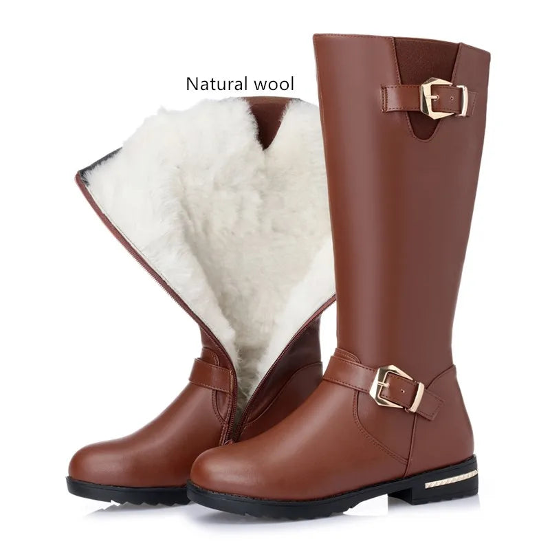 AIYUQI High Boots Female Genuine Leather 2024 New Natural Wool Warm Women Winter Boots Large Size Female Rider Boots
