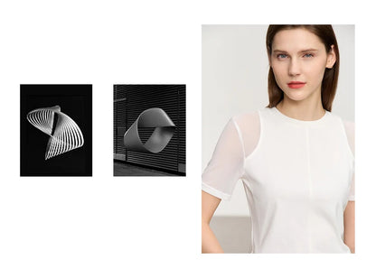 Damen T-Shirt aus mercerisierter Baumwolle mit kurzen Ärmeln im minimalistischen Stil