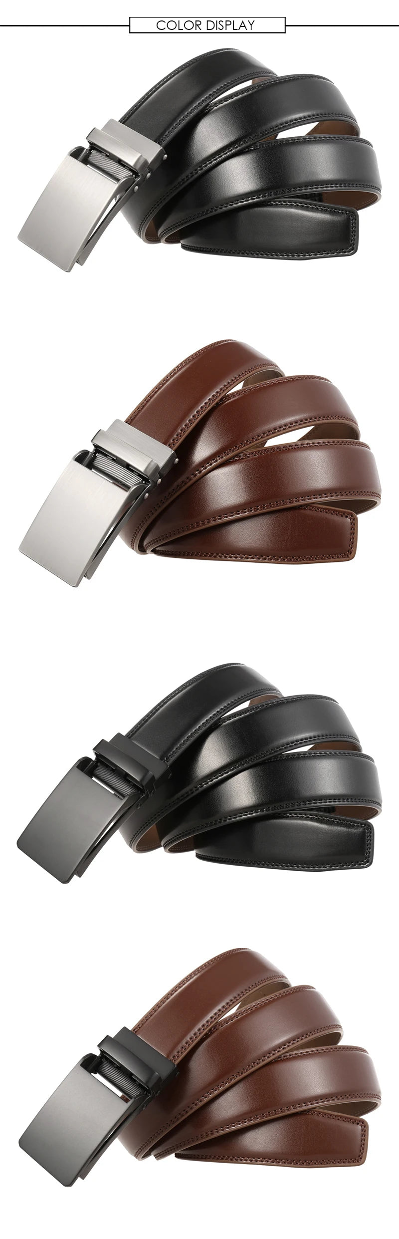 Herren-Gürtel aus Rindsleder mit automatischer Metallschnalle, 31 mm Breite, braun