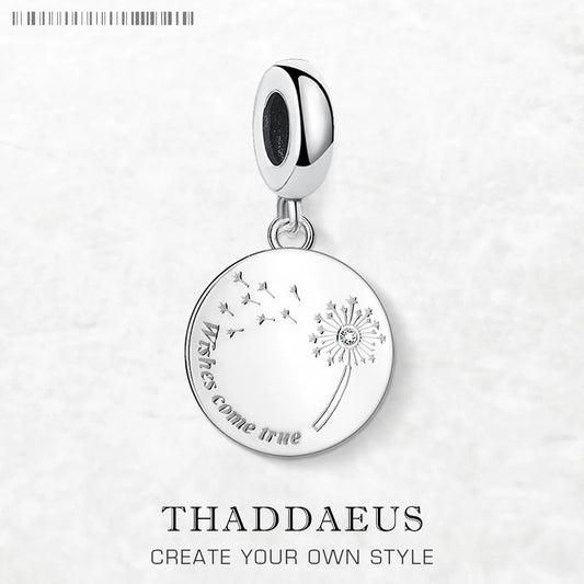 Damen-Charm-Anhänger Löwenzahn Wunsch träumerisch aus Sterlingsilber