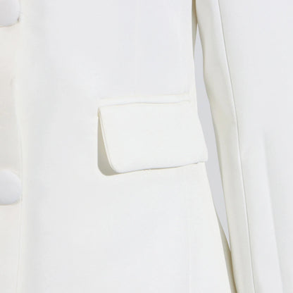 Elegantes Damen-Minikleid mit Perlenverzierung, Reverskragen und langen Ärmeln – Patchwork-Design mit Knopfleiste