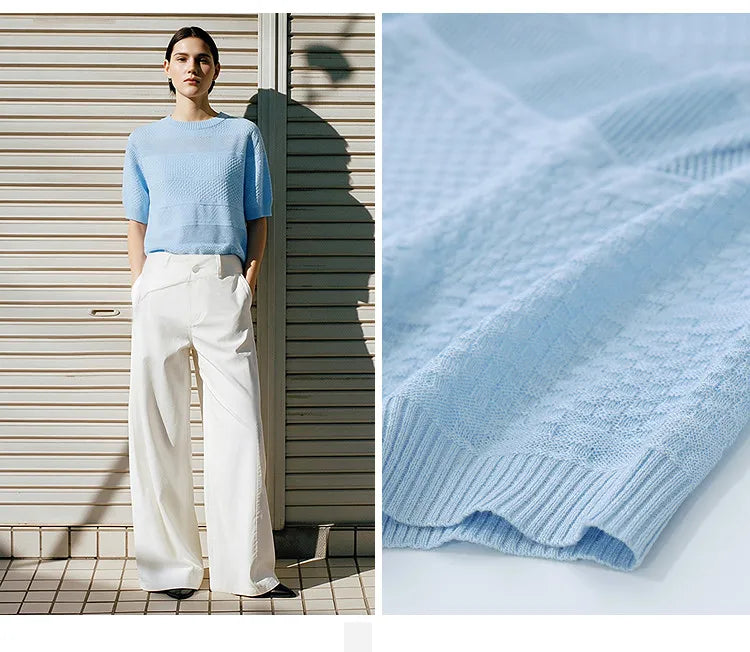 Damen-Rundhalspullover Kurzarm Crop Viskose locker Sommer
