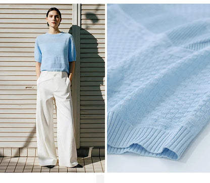 Damen-Rundhalspullover Kurzarm Crop Viskose locker Sommer