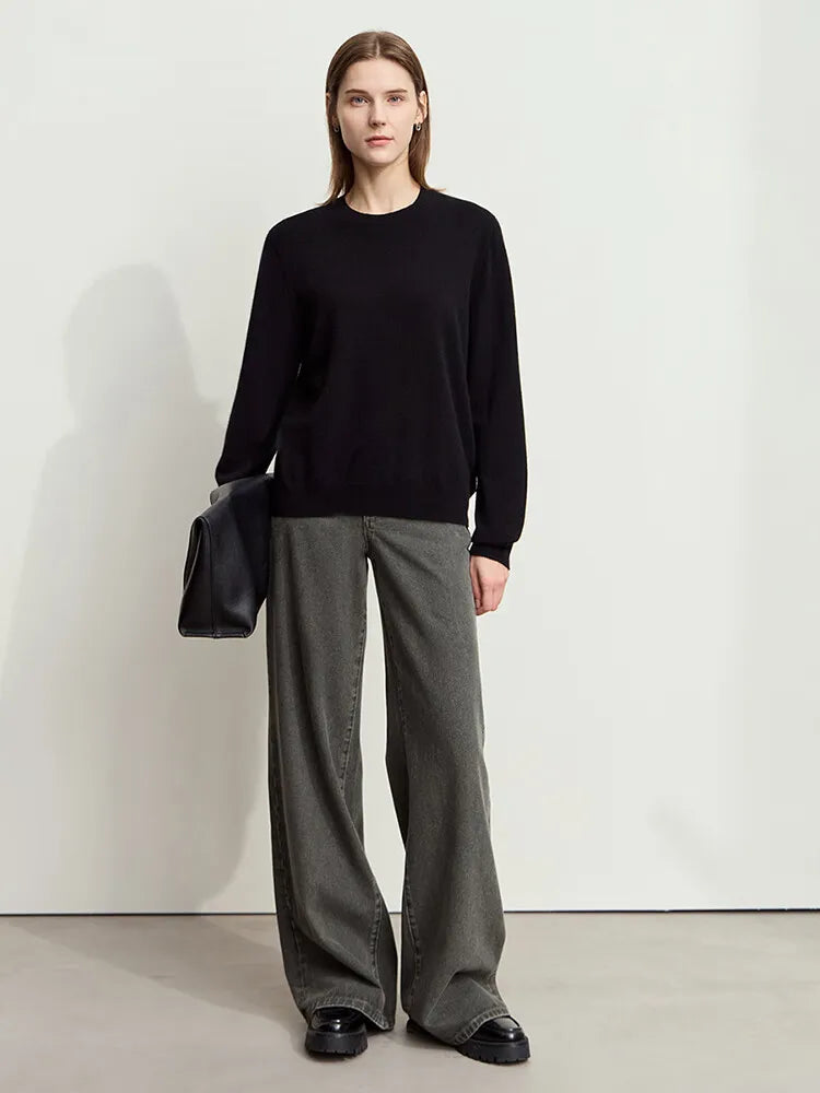 Damen-Rundhalspullover Wolle-Kaschmir nahtlos Streetwear Herbst-Winter