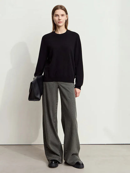 Damen-Rundhalspullover Wolle-Kaschmir nahtlos Streetwear Herbst-Winter