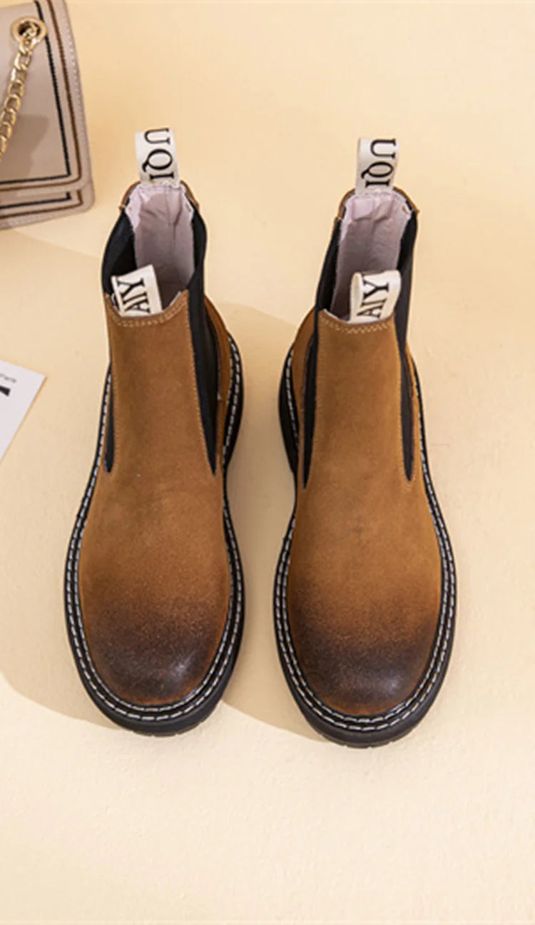 Women Winter Boots Sued Genuine Leather  New Fashion British Style Women Chelsea Boots Large Size 41　42　43 Female Ankle Boots