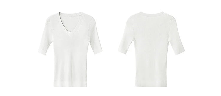 Damen V-Ausschnitt Pullover Viskose Halbarm Slim Büro Sommer