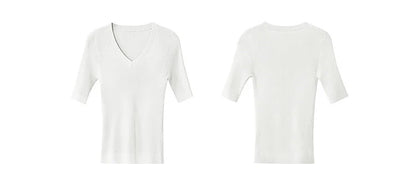 Damen V-Ausschnitt Pullover Viskose Halbarm Slim Büro Sommer