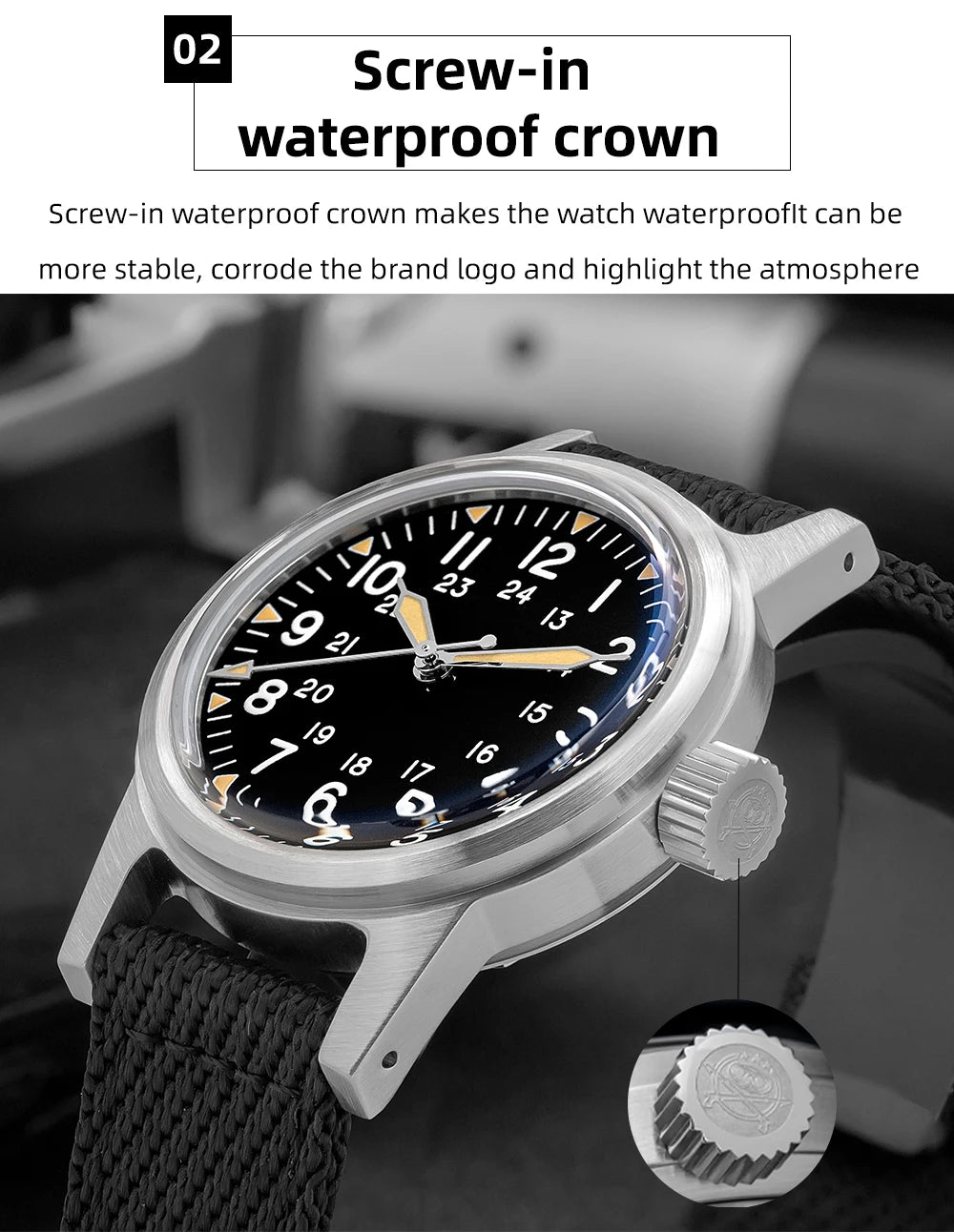 Herren-Vintage-Automatikuhr mit Bubble-Glas und Nylonarmband