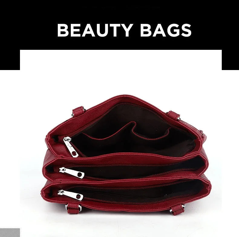 Damen-Handtasche Vintage Schultertasche mit Mehrfachfächern und große Kapazität für iPad und Smartphone