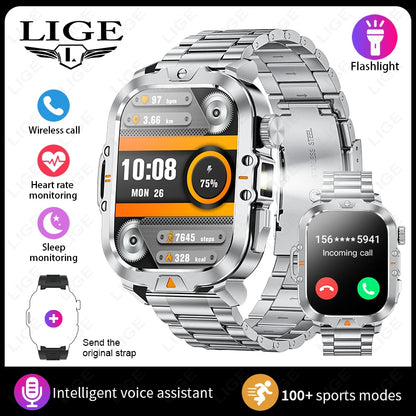 LIGE Neue Smart Watch 2,01" HD Display Taschenlampe Bluetooth Anruf 410mAh Batterie Robuste Smartwatch Wasserdichte Smart Armband