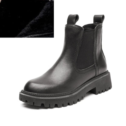 Damen-Chelsea-Boot aus schwarzem Leder mit Futter am Schaft und breiter Profilsohle