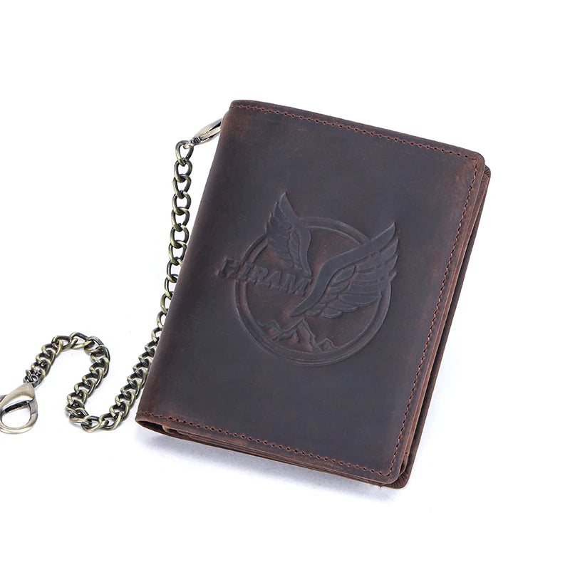 Herren Echtleder Geldbörse Trifold Metallkette RFID Kartenhalter Geldclip