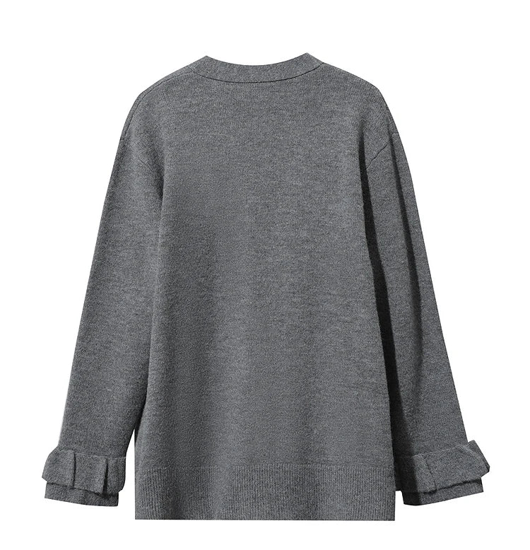 Damen-Strickjacke Wolle V-Ausschnitt Pendler einreihig locker Winter