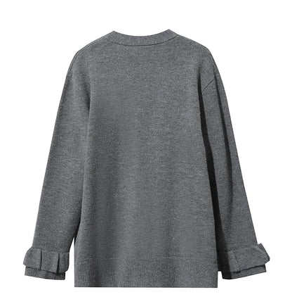 Damen-Strickjacke Wolle V-Ausschnitt Pendler einreihig locker Winter