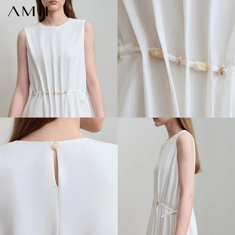 Leichtes Damen Sommer Kleid Lang Ärmellos Schlichte Eleganz
