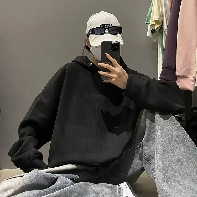 Lässiger Herren-Hoodie mit Rundhalsausschnitt und Vintage-Cartoon-Print – ideal für Herbst und Winter