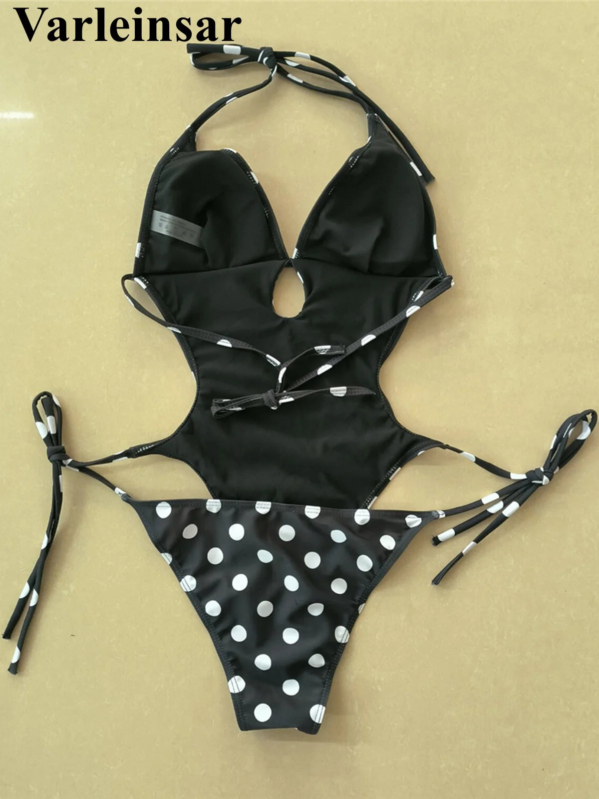 Damen-Badeanzug Polka Dots Neckholder rückenfrei High-Leg Monokini