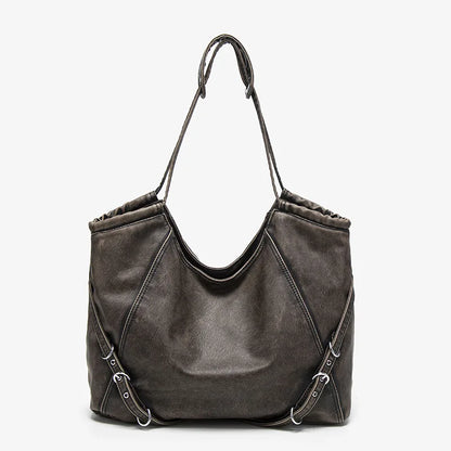 Damen-Schultertasche aus weichem PU mit verstellbaren Schnallenriemen und großem Fassungsvermögen dunkelgrau