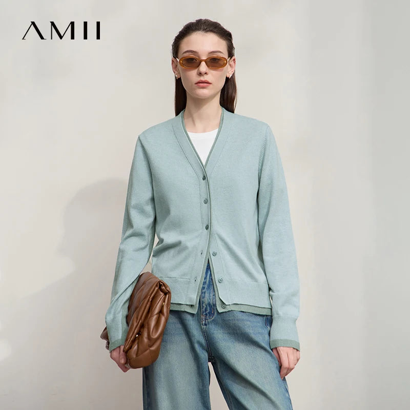 Damen-Strickjacke V-Ausschnitt koreanisch Fake-Zweiteilig Wolle locker Herbst