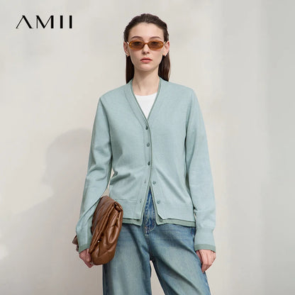 Damen-Strickjacke V-Ausschnitt koreanisch Fake-Zweiteilig Wolle locker Herbst