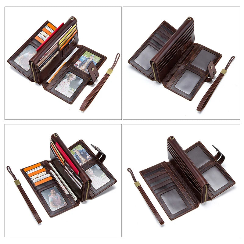 Herren Echtleder Clutch Lange Vintage Geldbörse Reißverschluss Kartenhalter Münzfach