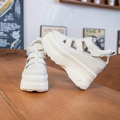 Damen-Sandalen mit Plattform, 2025, neue Sandalen aus echtem Leder mit hohem Absatz, geschlossene Zehen, interne Erhöhung, römische Damen-Sandalen