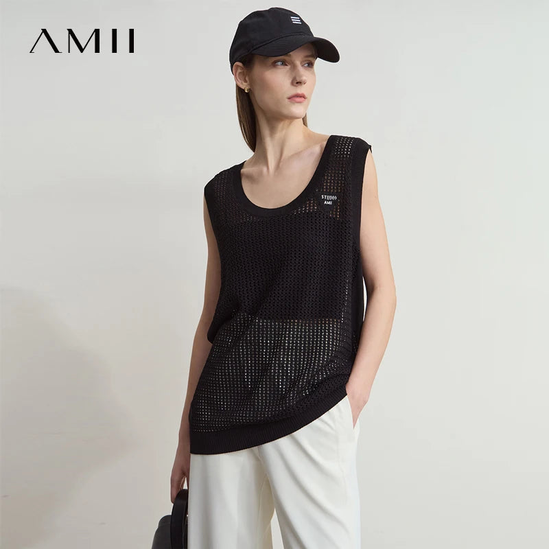 Damen V-Ausschnitt Pullover Viskose ärmellos Lochmuster Sommer