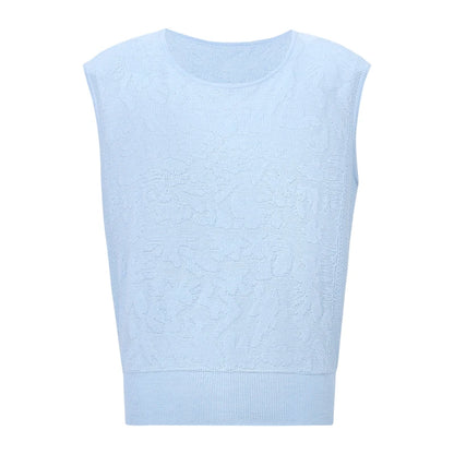 Damen-Rundhalspullover ärmellos Jacquard locker kurz Viskose Sommer