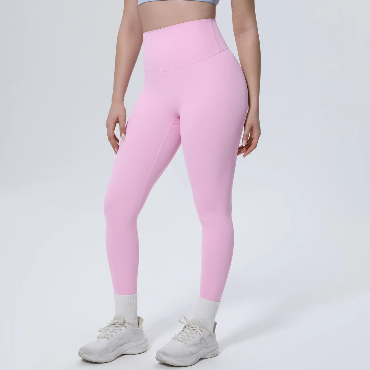 Rosa Damen-Yoga-Leggings mit hohem Bund, Vorderansicht, eng