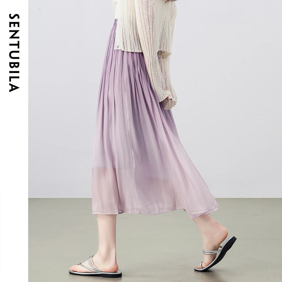 Damen Midi-Rock im Farbverlauf mit elastischem hohen Bund und Falten