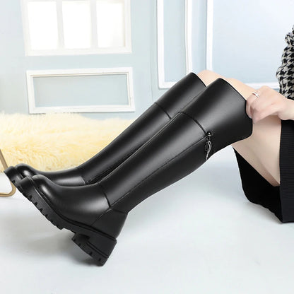 AIYUQI Women's Over The Knee Boots 2025 New Genuine Leather Winter Boots Women Wool Heel Platform Women's Boots