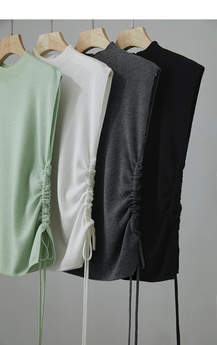 Damen-Halbrollkragen-Pullover Slim Kordelzug Wolle-Mix Sommer