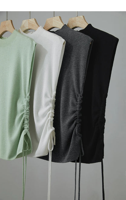 Damen-Halbrollkragen-Pullover Slim Kordelzug Wolle-Mix Sommer