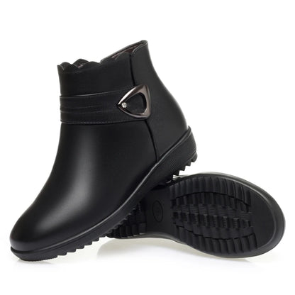 Damen Schneestiefel aus echtem Leder mit rutschfestem flachem Boden
